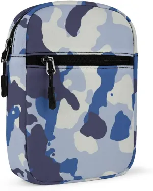 Seamless Blue Black Grey Urban Horizontal Camouflage Camo Pattern Adjustable Fanny Waist Pack Pouch, Waterproof Crossbody Runners Bag Wallet for Gym Hiking Fitness Women Men 6.1 x 2.2 x 7.9 inch