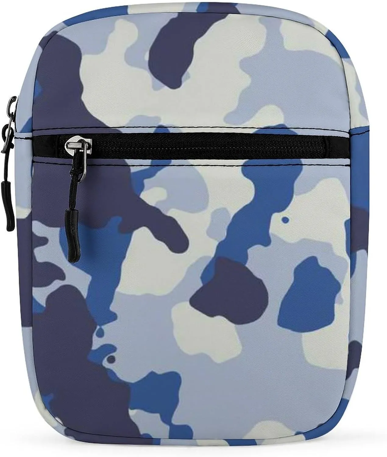 Seamless Blue Black Grey Urban Horizontal Camouflage Camo Pattern Adjustable Fanny Waist Pack Pouch, Waterproof Crossbody Runners Bag Wallet for Gym Hiking Fitness Women Men 6.1 x 2.2 x 7.9 inch