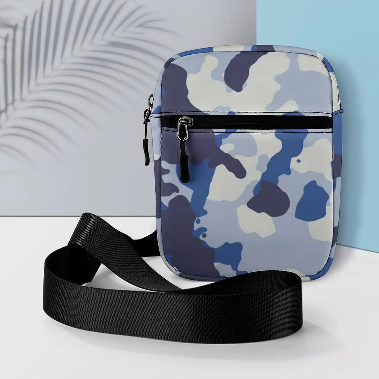 Seamless Blue Black Grey Urban Horizontal Camouflage Camo Pattern Adjustable Fanny Waist Pack Pouch, Waterproof Crossbody Runners Bag Wallet for Gym Hiking Fitness Women Men 6.1 x 2.2 x 7.9 inch
