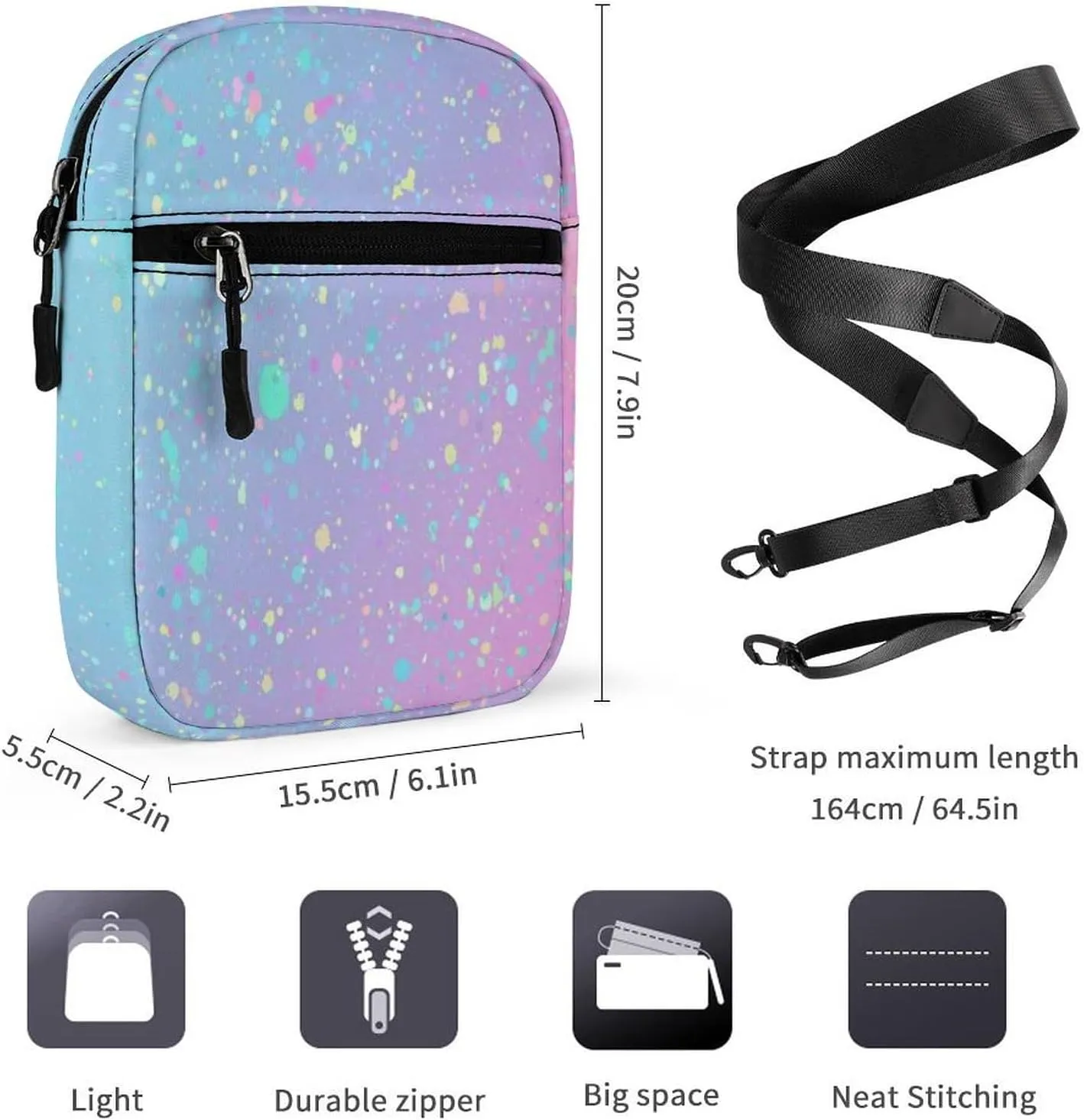 Seamless Colorful Rainbow Spots with Multicolored Background Adjustable Fanny Waist Pack Pouch, Waterproof Crossbody Runners Bag Wallet for Gym Hiking Fitness Women Men 6.1 x 2.2 x 7.9 inch