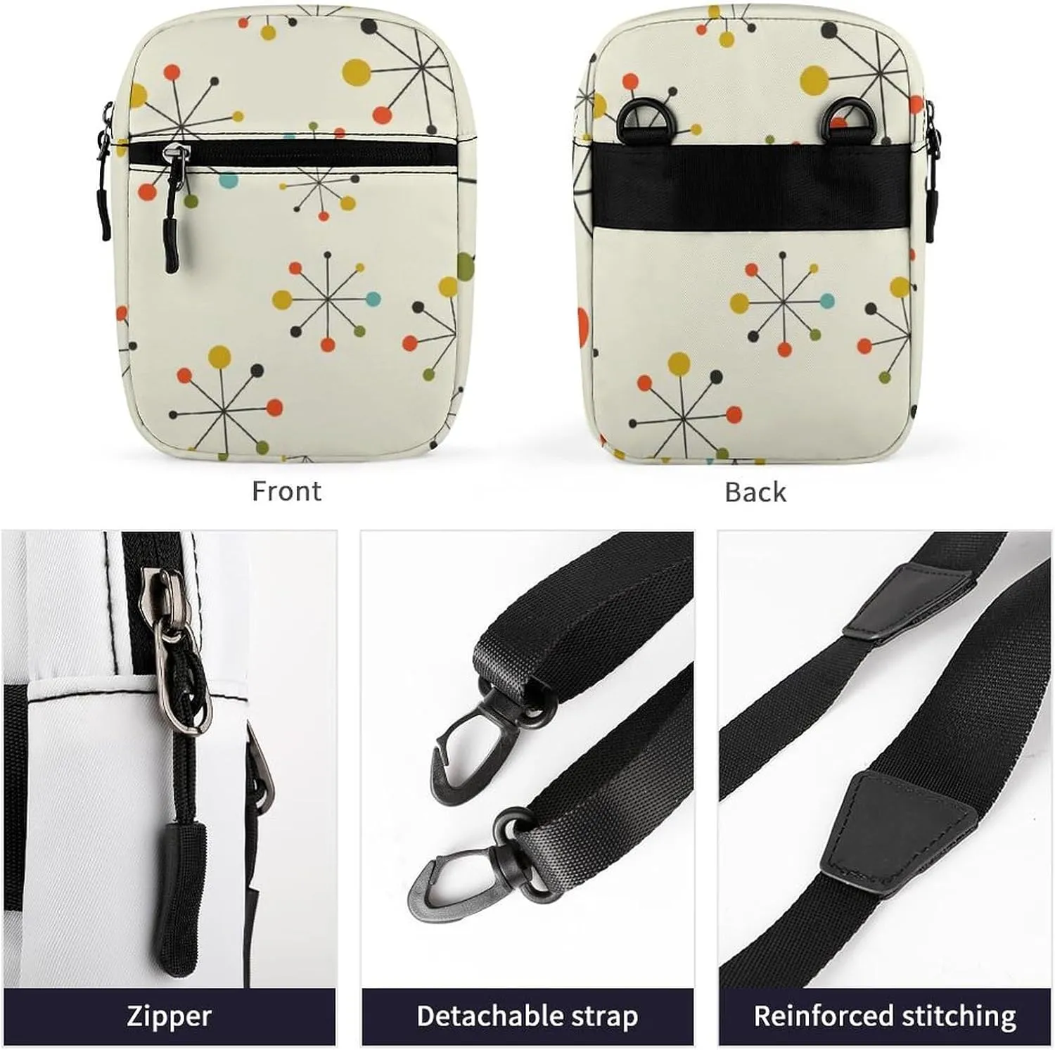 Seamless Dots Mid Century Abstract Geometric Colorful Adjustable Fanny Waist Pack Pouch, Waterproof Crossbody Runners Bag Wallet for Gym Hiking Fitness Women Men 6.1 x 2.2 x 7.9 inch