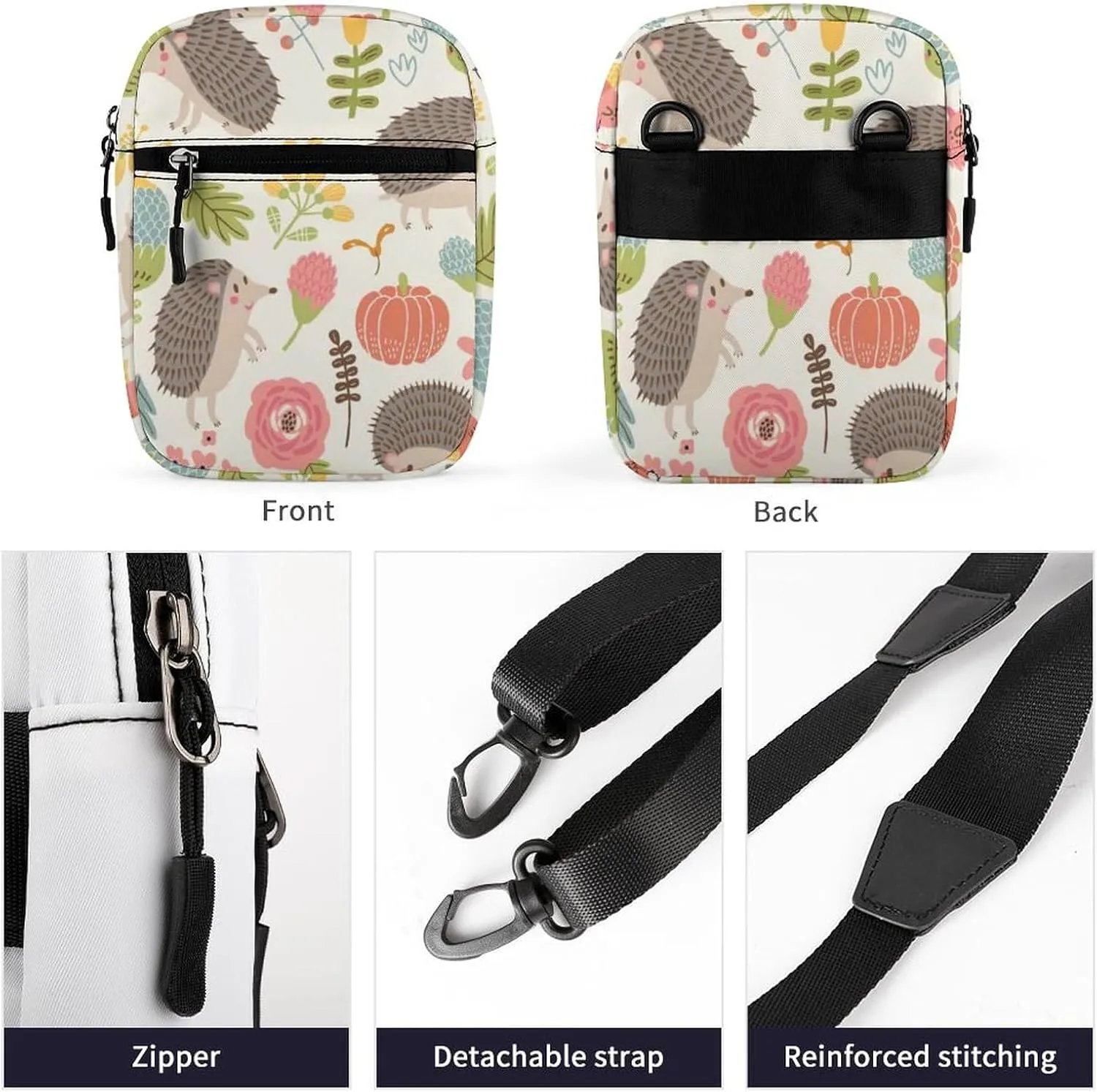 Seamless Forest Hedgehogs Herbs with Flowers Green Leaves Snails Adjustable Fanny Waist Pack Pouch, Waterproof Crossbody Runners Bag Wallet for Gym Hiking Fitness Women Men 6.1 x 2.2 x 7.9 inch