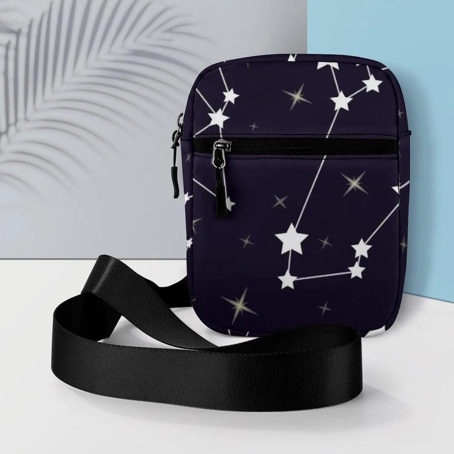 Seamless Pattern with Constellations Black Space with White Stars Adjustable Fanny Waist Pack Pouch, Waterproof Crossbody Runners Bag Wallet for Gym Hiking Fitness Women Men 6.1 x 2.2 x 7.9 inch
