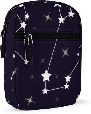 Seamless Pattern with Constellations Black Space with White Stars Adjustable Fanny Waist Pack Pouch, Waterproof Crossbody Runners Bag Wallet for Gym Hiking Fitness Women Men 6.1 x 2.2 x 7.9 inch
