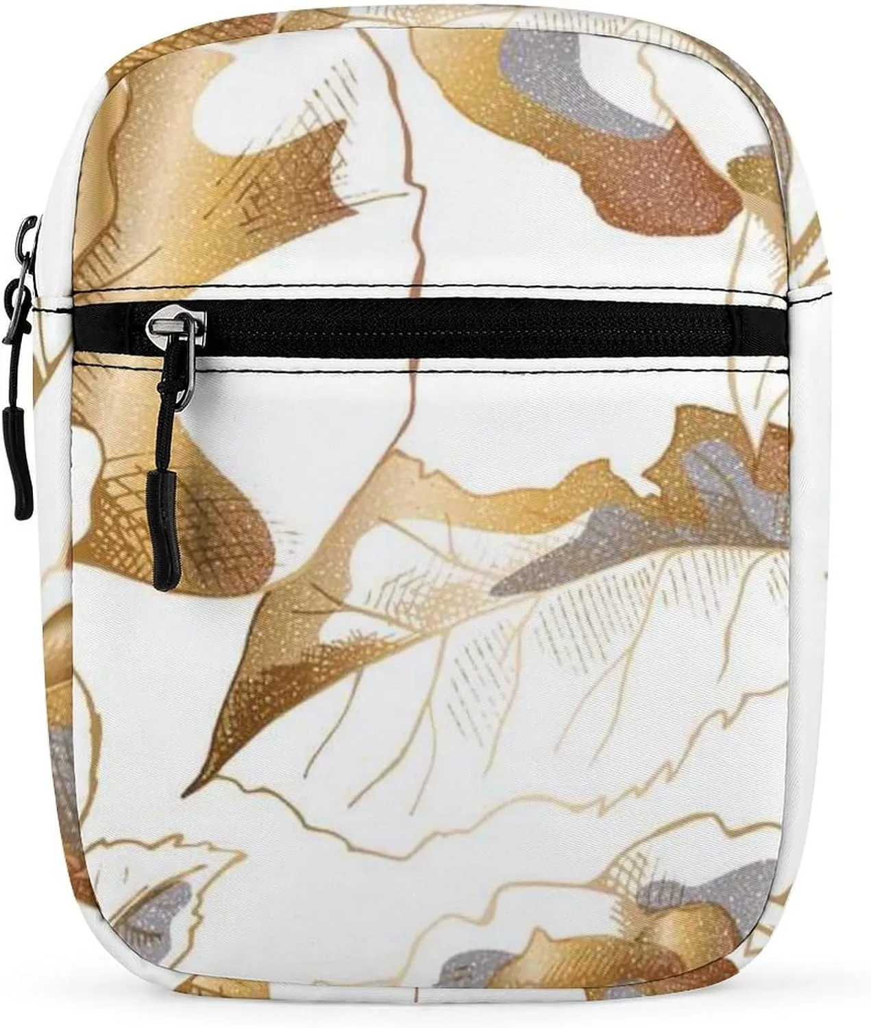 Seamless Pattern with Golden Rose Flowers, Leaves and Buds on White Adjustable Fanny Waist Pack Pouch, Waterproof Crossbody Runners Bag Wallet for Gym Hiking Fitness Women Men 6.1 x 2.2 x 7.9 inch