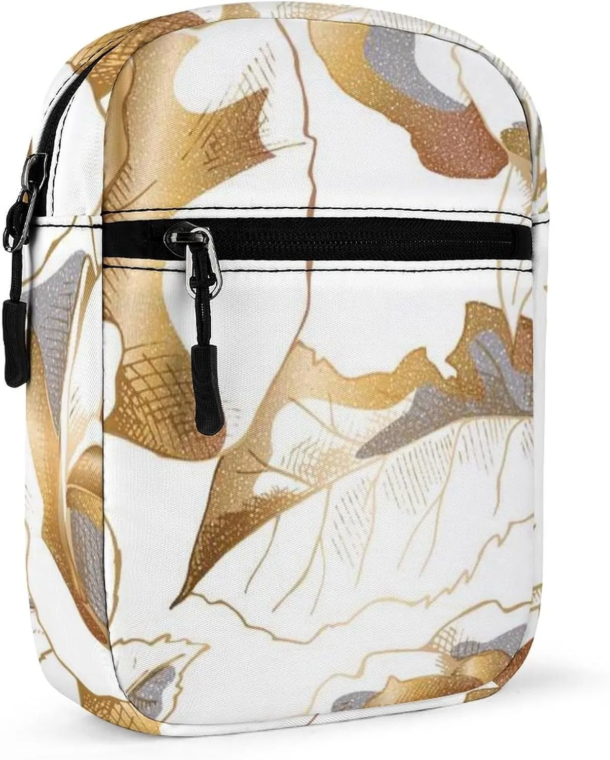 Seamless Pattern with Golden Rose Flowers, Leaves and Buds on White Adjustable Fanny Waist Pack Pouch, Waterproof Crossbody Runners Bag Wallet for Gym Hiking Fitness Women Men 6.1 x 2.2 x 7.9 inch