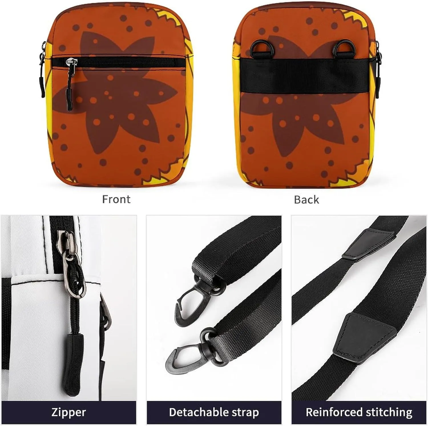 Seamless Sunflowers On Black White Stripes Adjustable Fanny Waist Pack Pouch, Waterproof Crossbody Runners Bag Wallet for Gym Hiking Fitness Women Men 6.1 x 2.2 x 7.9 inch