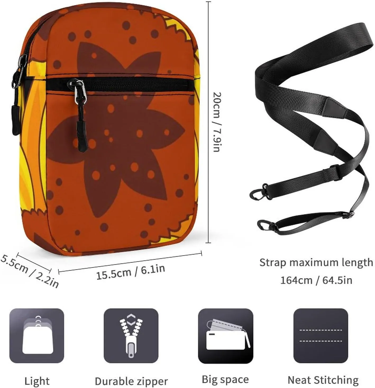 Seamless Sunflowers On Black White Stripes Adjustable Fanny Waist Pack Pouch, Waterproof Crossbody Runners Bag Wallet for Gym Hiking Fitness Women Men 6.1 x 2.2 x 7.9 inch