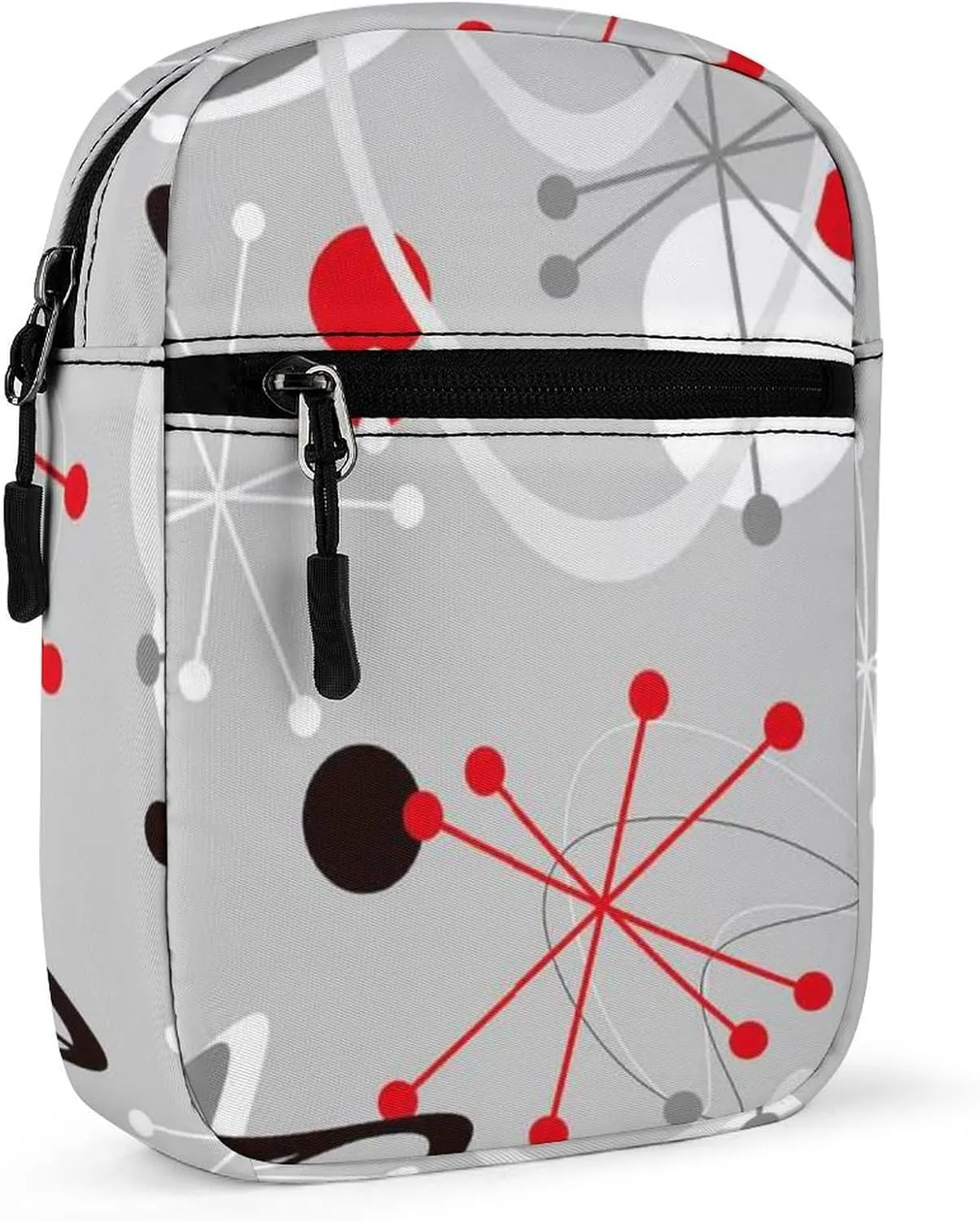 Seamless Vintage Atomic Retro mid Century 1950 Red Black Grey Style Adjustable Fanny Waist Pack Pouch, Waterproof Crossbody Runners Bag Wallet for Gym Hiking Fitness Women Men 6.1 x 2.2 x 7.9 inch