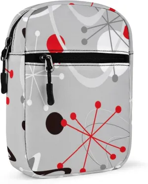 Seamless Vintage Atomic Retro mid Century 1950 Red Black Grey Style Adjustable Fanny Waist Pack Pouch, Waterproof Crossbody Runners Bag Wallet for Gym Hiking Fitness Women Men 6.1 x 2.2 x 7.9 inch
