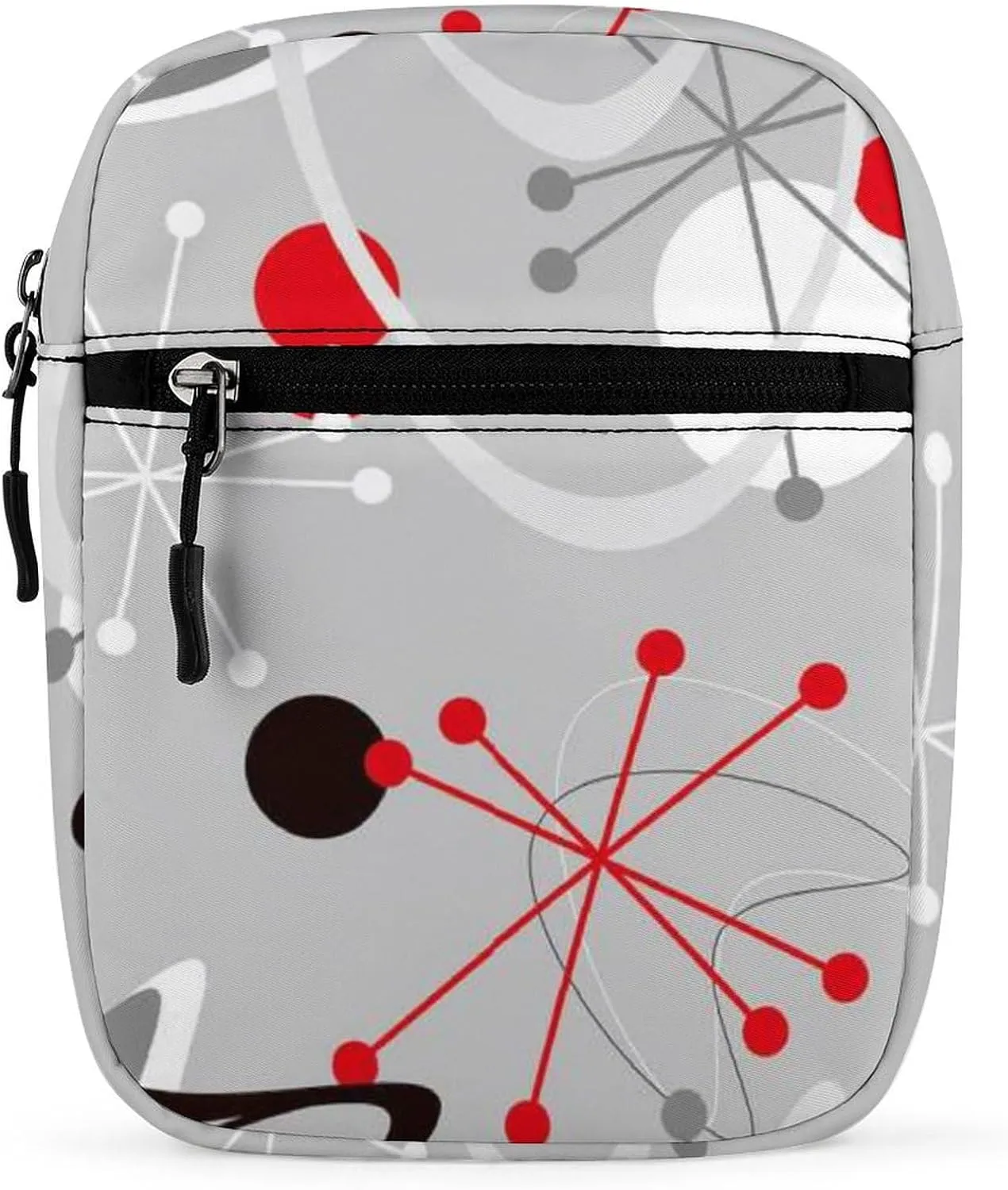 Seamless Vintage Atomic Retro mid Century 1950 Red Black Grey Style Adjustable Fanny Waist Pack Pouch, Waterproof Crossbody Runners Bag Wallet for Gym Hiking Fitness Women Men 6.1 x 2.2 x 7.9 inch