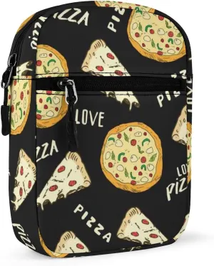 Seamless Yellow Pizza Slice Doodles and Pizza Words on Black Adjustable Fanny Waist Pack Pouch, Waterproof Crossbody Runners Bag Wallet for Gym Hiking Fitness Women Men 6.1 x 2.2 x 7.9 inch