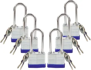 SEPOX® 6 Pcs Pack Keyed-Alike Padlock with Same Key 2Pcs Each Set, Extra Long Shackle, 1-9/16" 40MM Heavy-Duty Laminated Steel Body Rust-Proof, for Outdoor & Indoor Locker,Fence,Gate, Tool-Box, Chain