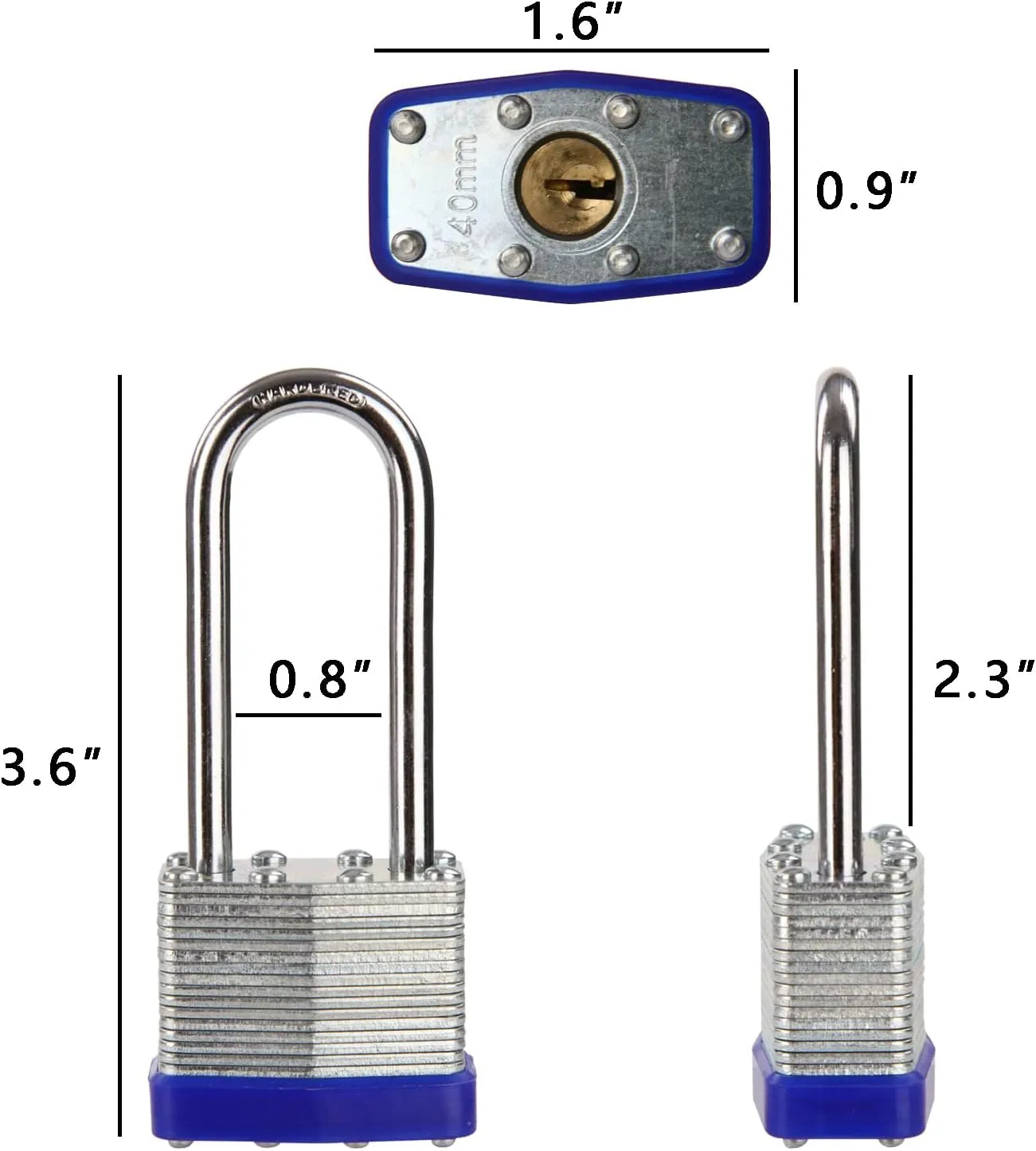 SEPOX® 6 Pcs Pack Keyed-Alike Padlock with Same Key 2Pcs Each Set, Extra Long Shackle, 1-9/16" 40MM Heavy-Duty Laminated Steel Body Rust-Proof, for Outdoor & Indoor Locker,Fence,Gate, Tool-Box, Chain