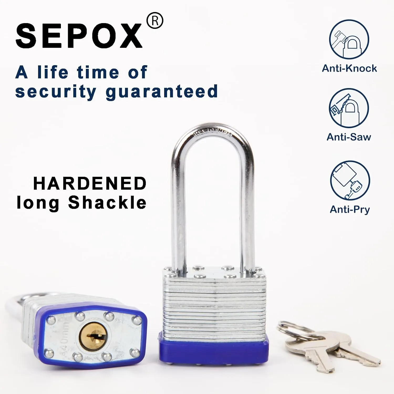 SEPOX® 6 Pcs Pack Keyed-Alike Padlock with Same Key 2Pcs Each Set, Extra Long Shackle, 1-9/16" 40MM Heavy-Duty Laminated Steel Body Rust-Proof, for Outdoor & Indoor Locker,Fence,Gate, Tool-Box, Chain