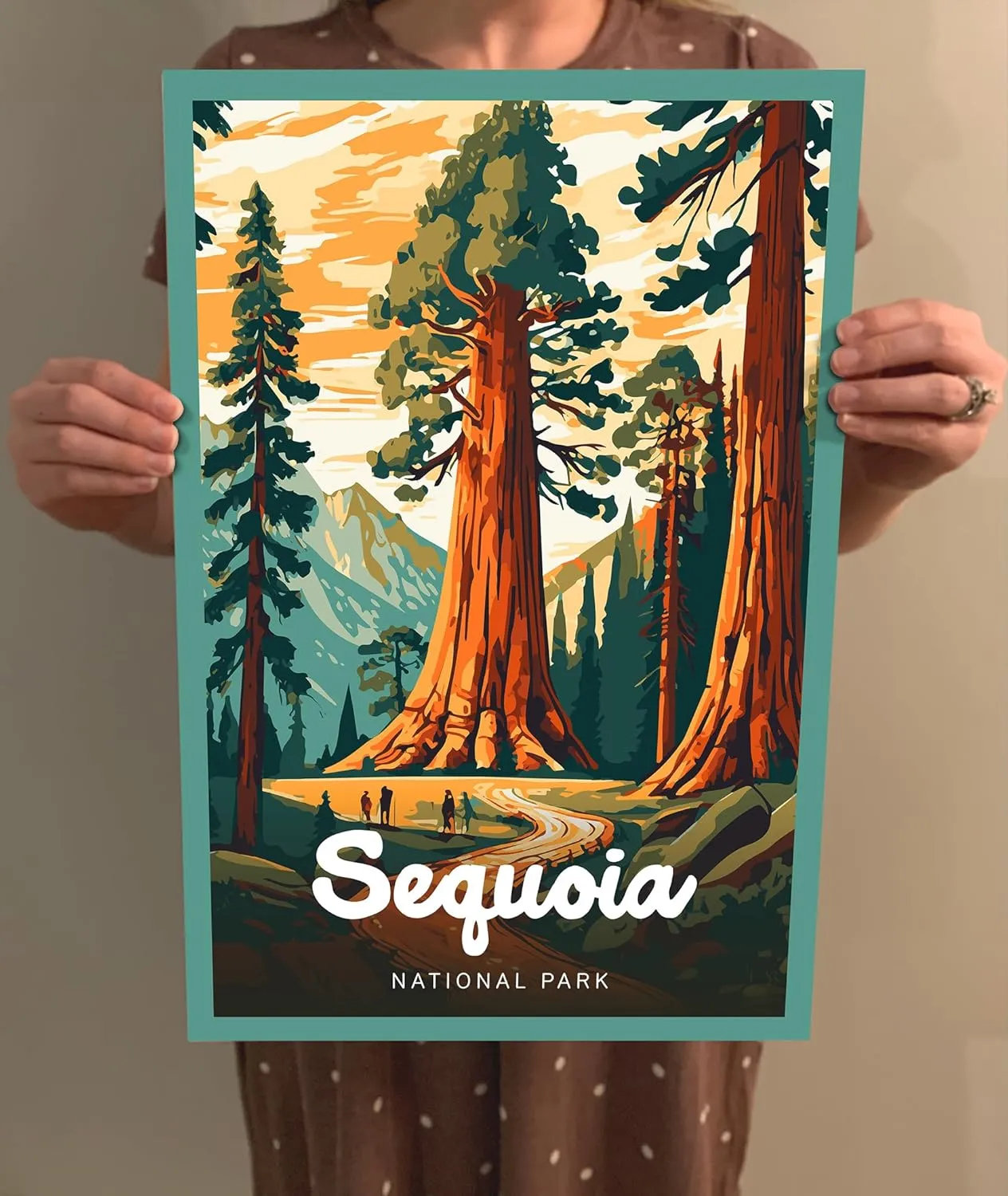 Sequoia National Park Modern Style Travel Poster - 8x10-12x18-18x24-24x36 / 4x6 Postcard Designer Series Art Print USA United States Wall Art California (18x24 Inch Poster)
