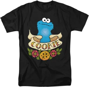 Sesame Street Cookie Monster Cookies Tattoo Unisex Adult T Shirt