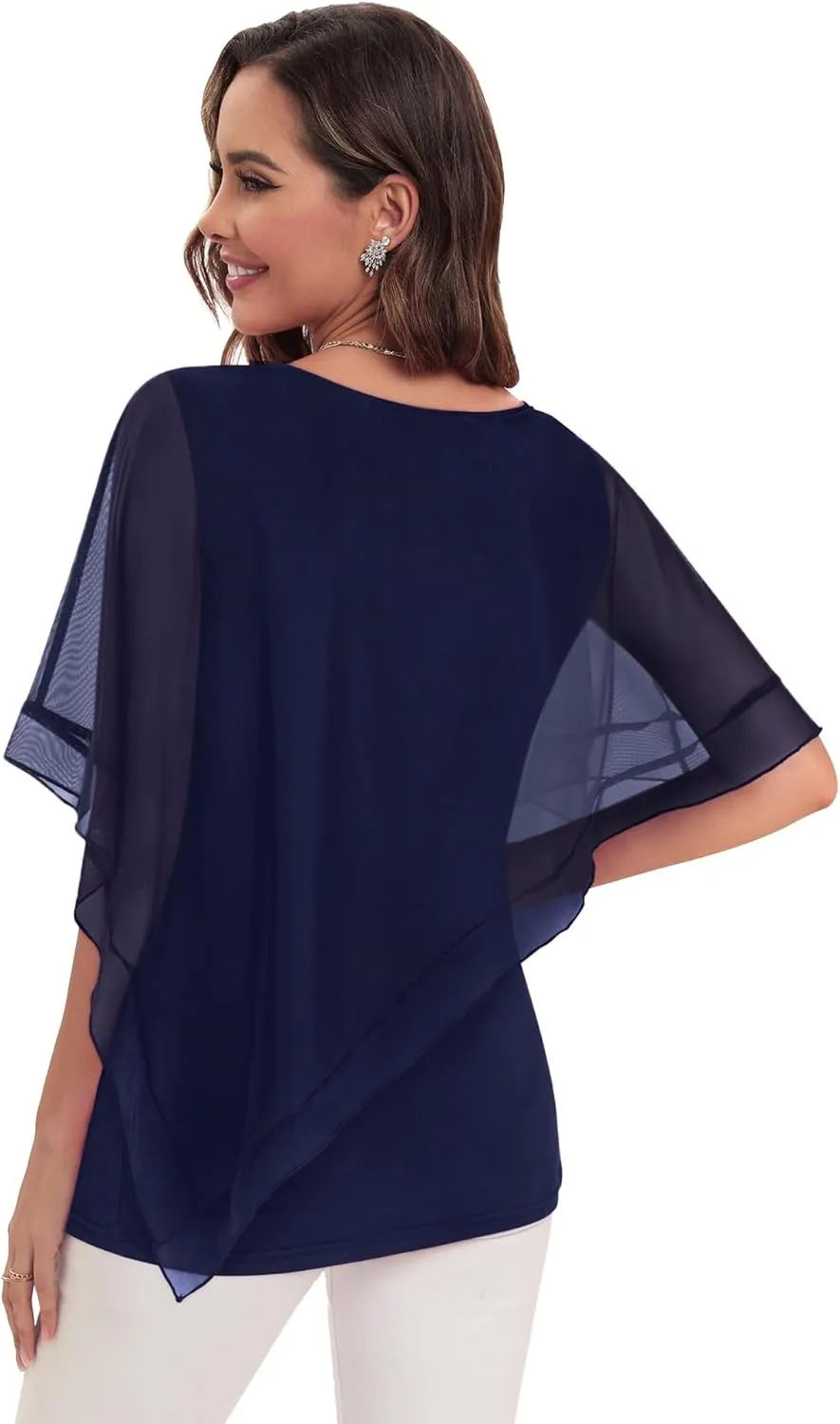 SeSe Code Women's Elegant Mesh Blouses Flowy Poncho Tops Dressy Casual Shirts