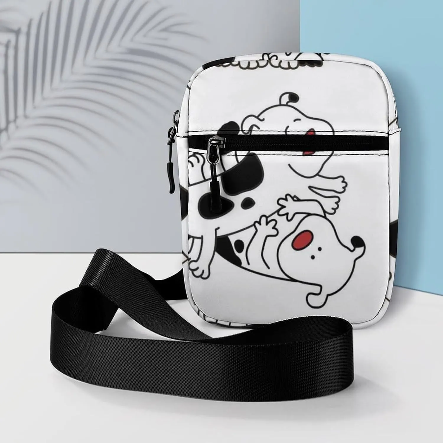 Set of Cartoon Cow Dogs Do Different Actions on White Adjustable Fanny Waist Pack Pouch, Waterproof Crossbody Runners Bag Wallet for Gym Hiking Fitness Women Men 6.1 x 2.2 x 7.9 inch