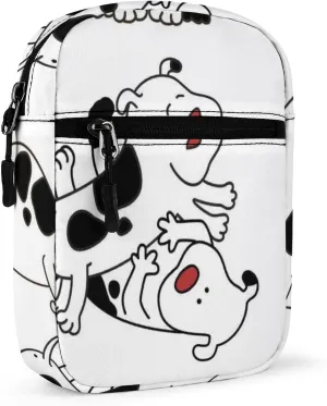 Set of Cartoon Cow Dogs Do Different Actions on White Adjustable Fanny Waist Pack Pouch, Waterproof Crossbody Runners Bag Wallet for Gym Hiking Fitness Women Men 6.1 x 2.2 x 7.9 inch