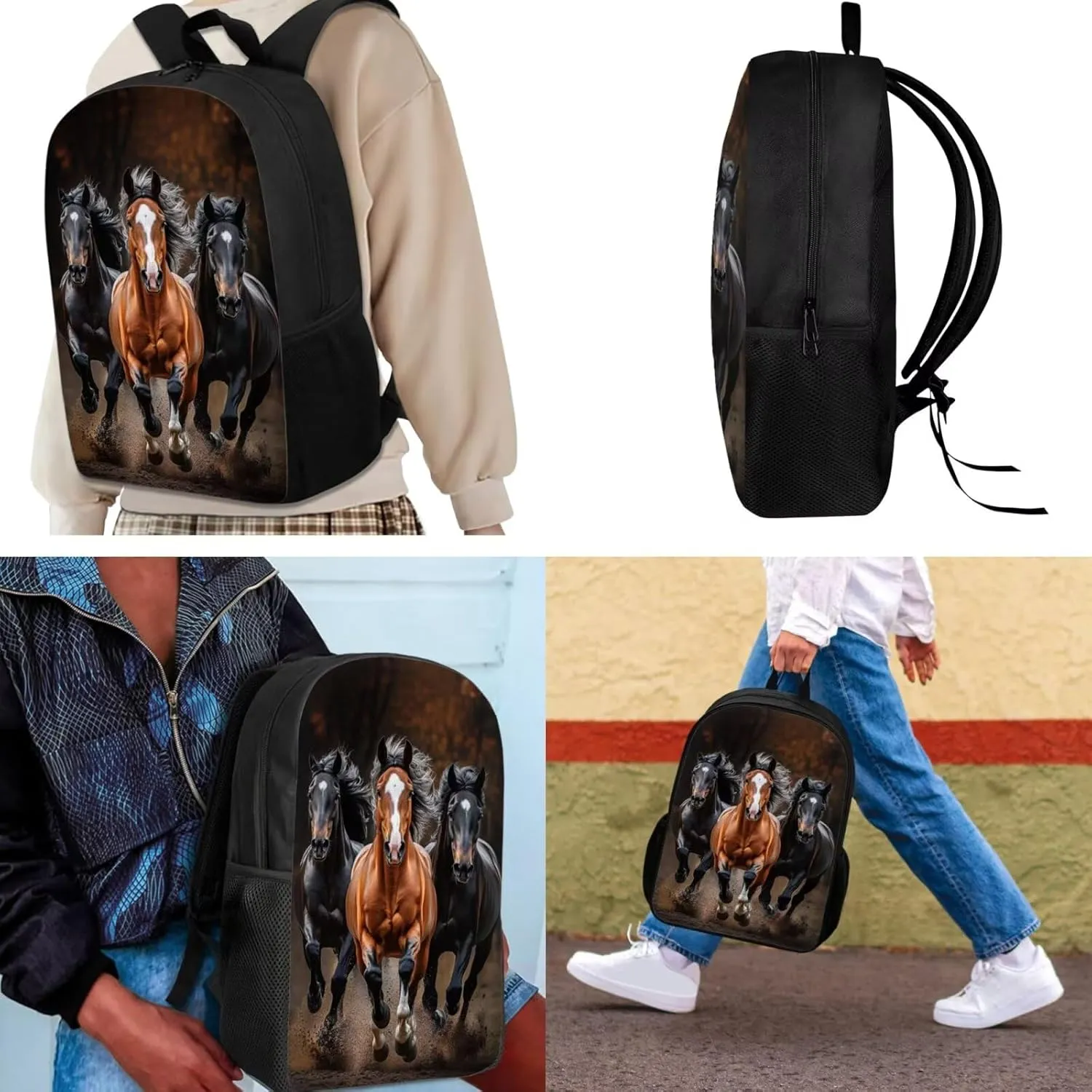 Showudesigns Horse Backpack for Boys 8-12 12-14 Middle School Bag Set with Lunchbox Pencil Case Large Capacity Bookbag Elementary High School Bag Packs for Kids Child Daypack Satchel 3 In 1