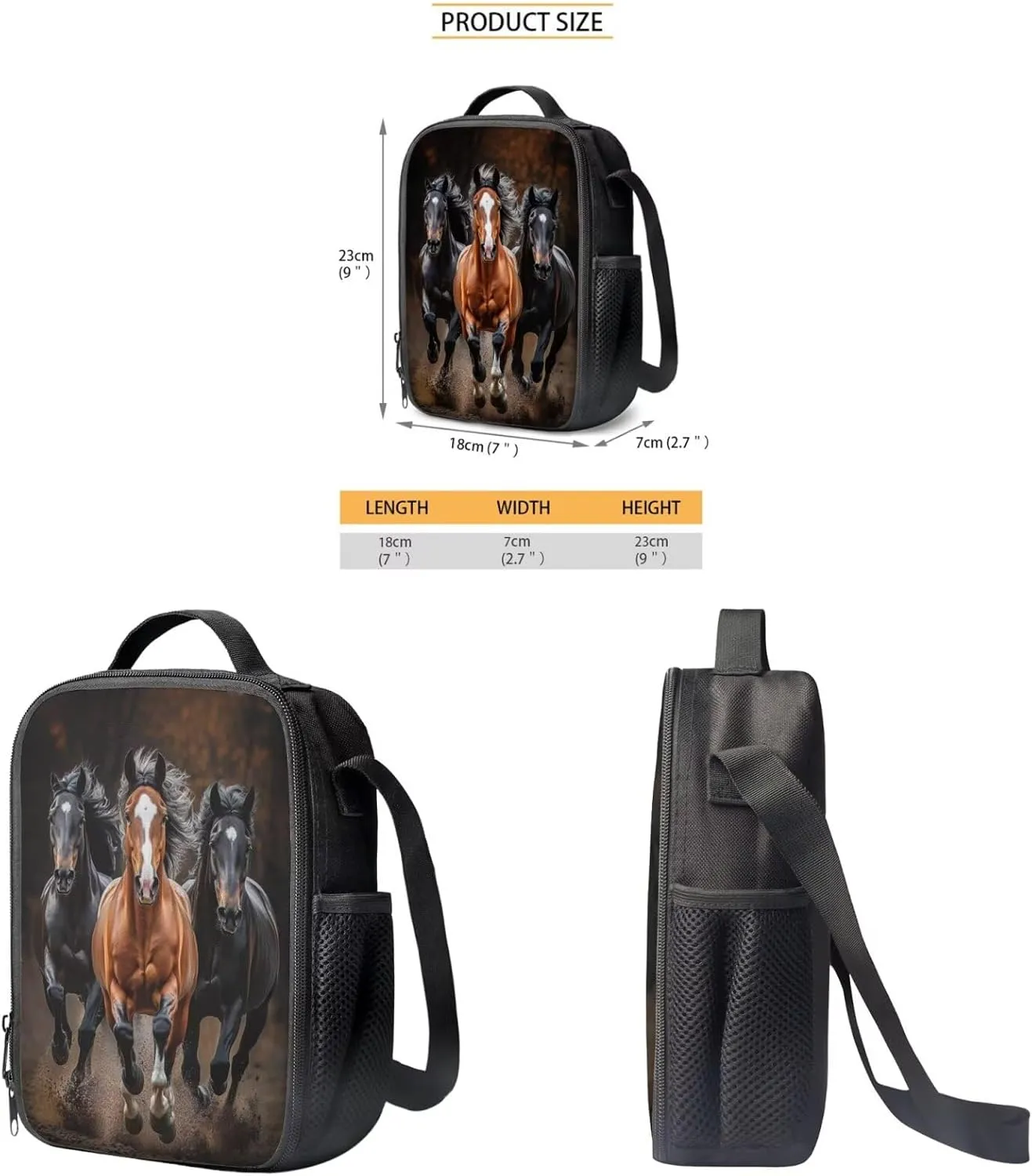 Showudesigns Horse Backpack for Boys 8-12 12-14 Middle School Bag Set with Lunchbox Pencil Case Large Capacity Bookbag Elementary High School Bag Packs for Kids Child Daypack Satchel 3 In 1