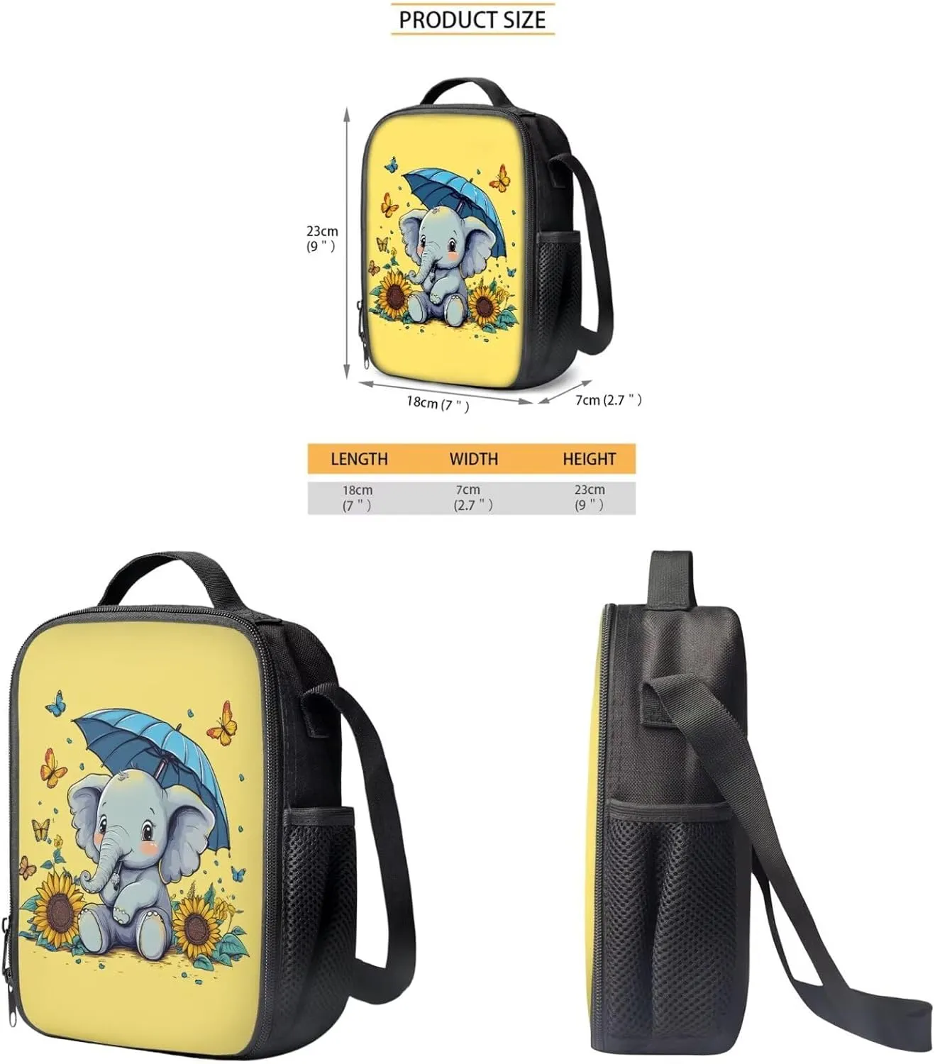 Showudesigns Sunflower Elephant School Bags for Girls Boys 5-7 7-10 Primary Backpack and Lunch Box Set Pencil Case Cute 17inch Bookbag Kindergarten School Back Packs Large Capacity Travel Daypack