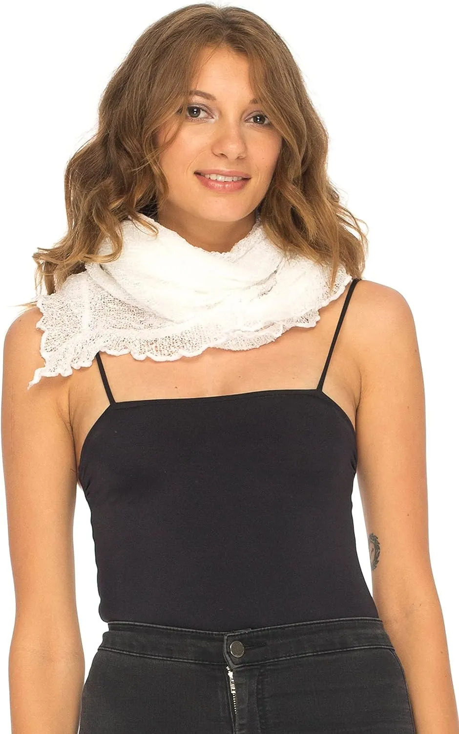 SHU-SHI Womens Sheer Poncho Shrug Lightweight Knit Ruffle Pullover Sweater Top