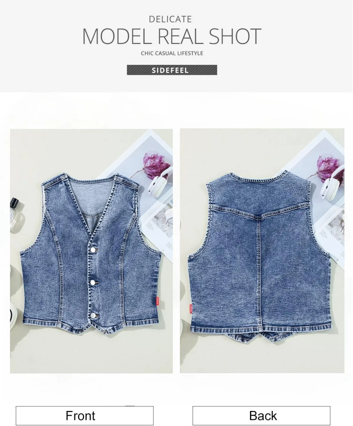 Sidefeel Women's Denim Vest Sleeveless V Neck Zimbaplatinum Jean Vest Top Button Down Crop Waistcoat Vest Summer Outfit