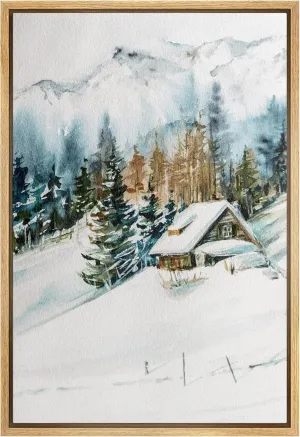 SIGNWIN Framed Canvas Print Wall Art Woodland Nursery Decor Log Cabin Winter Snow Mountain Forest Nature Modern Art Decorative Landscape Colorful for Living Room, Bedroom, Office - 24"x36" Natural
