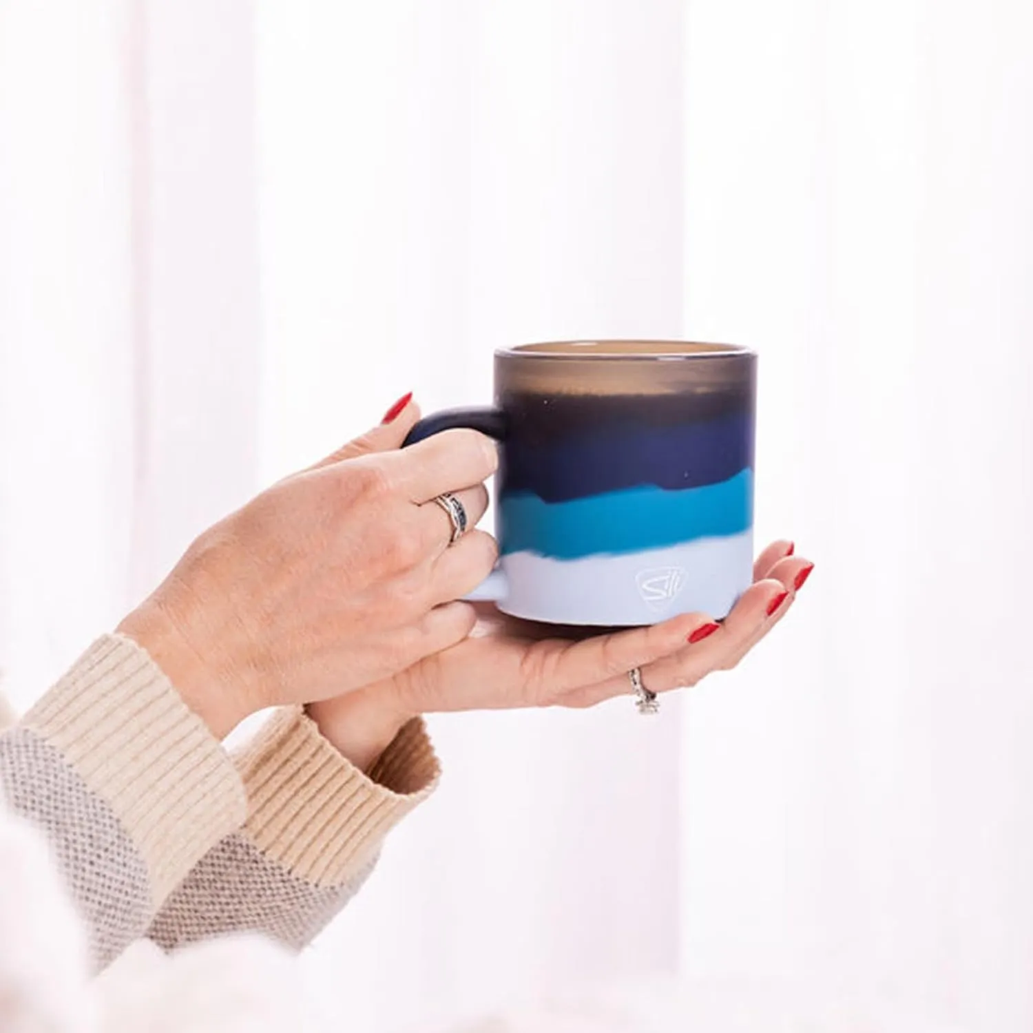 Silipint: Coffee Mug 16oz: 2 Pack - Moon Beam - Silicone Handled Unbreakable Cups, Hot/Cold Drinks, Dishwasher-Microwave-Freezer-Oven Safe
