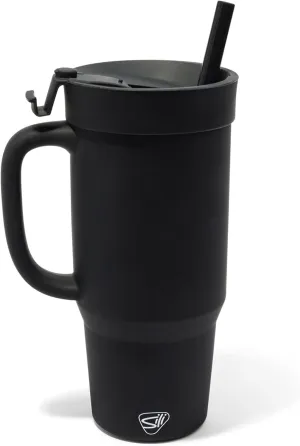 Silipint: Humbler 32oz - Classic Black - Silicone Handled Tumbler w/Lid & Straw, Unbreakable, Hot/Cold Drinks, Dishwasher-Microwave-Freezer-Oven Safe