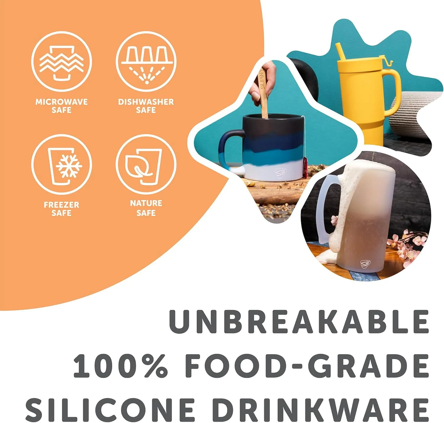 Silipint: Humbler 32oz - Classic Black - Silicone Handled Tumbler w/Lid & Straw, Unbreakable, Hot/Cold Drinks, Dishwasher-Microwave-Freezer-Oven Safe