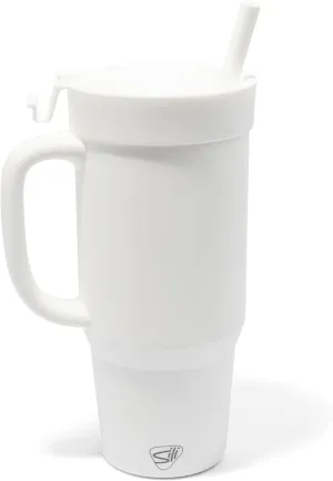 Silipint: Humbler 32oz - Classic White - Silicone Handled Tumbler w/Lid & Straw, Unbreakable, Hot/Cold Drinks, Dishwasher-Microwave-Freezer-Oven Safe