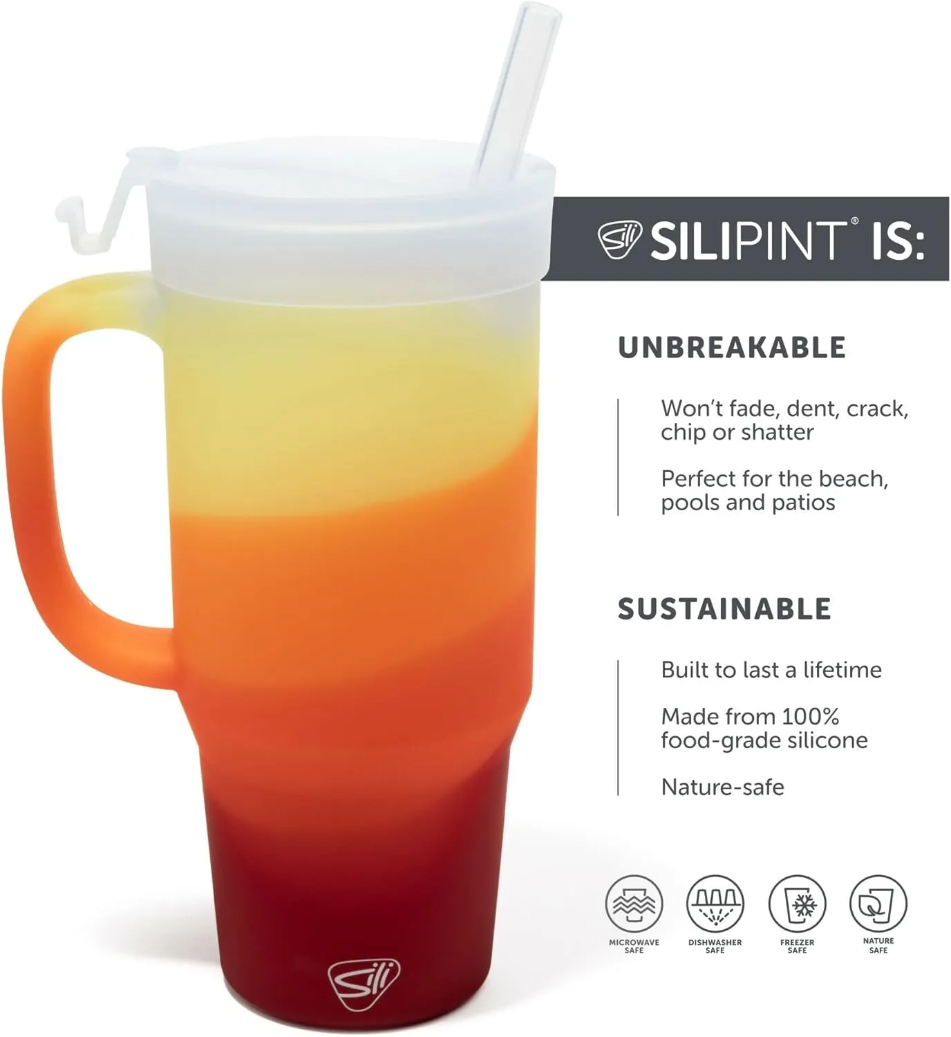 Silipint: Humbler 32oz - Marigold - Silicone Handled Tumbler w/Lid & Straw, Unbreakable Cup, Hot/Cold Drinks, Dishwasher-Microwave-Freezer-Oven Safe