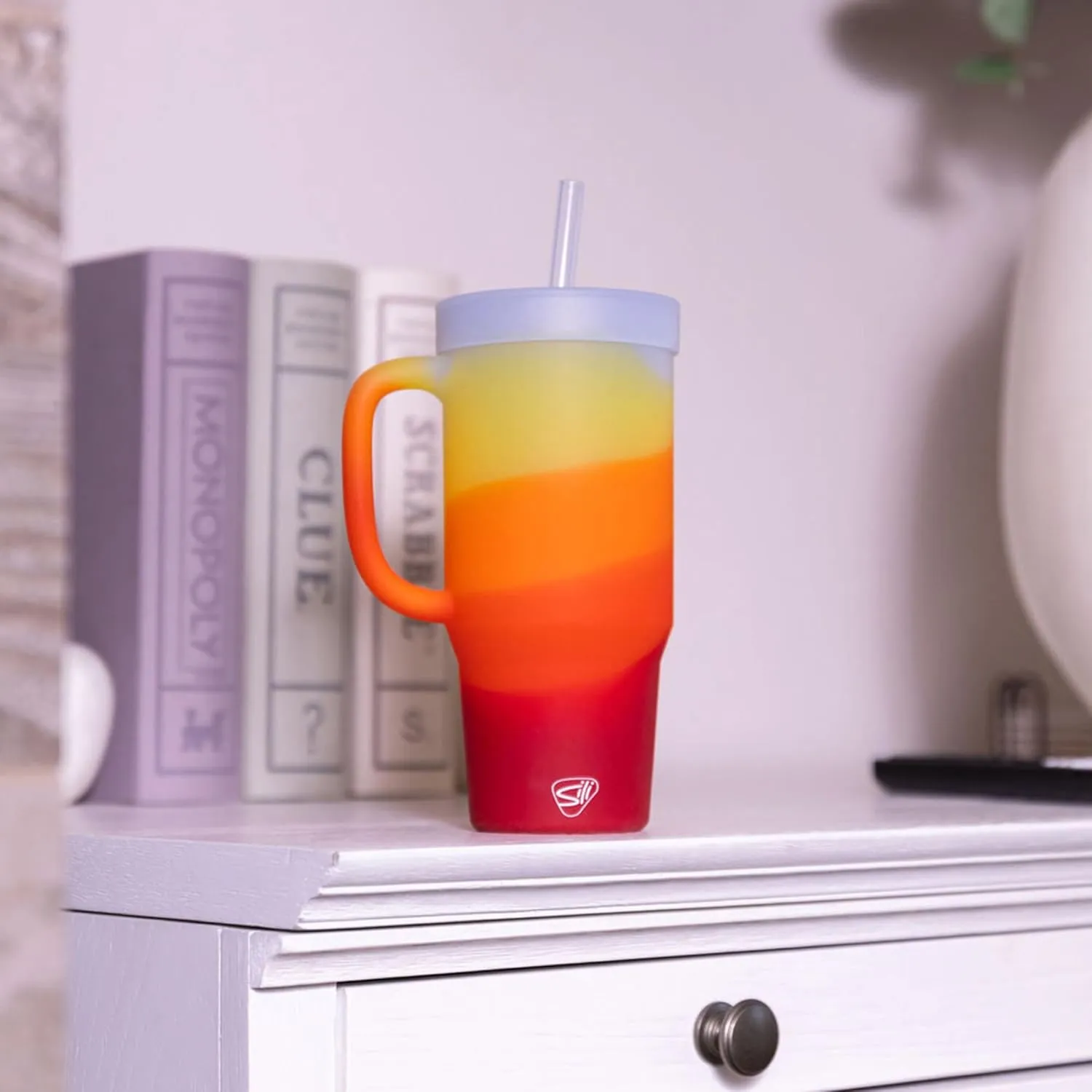 Silipint: Humbler 32oz - Marigold - Silicone Handled Tumbler w/Lid & Straw, Unbreakable Cup, Hot/Cold Drinks, Dishwasher-Microwave-Freezer-Oven Safe