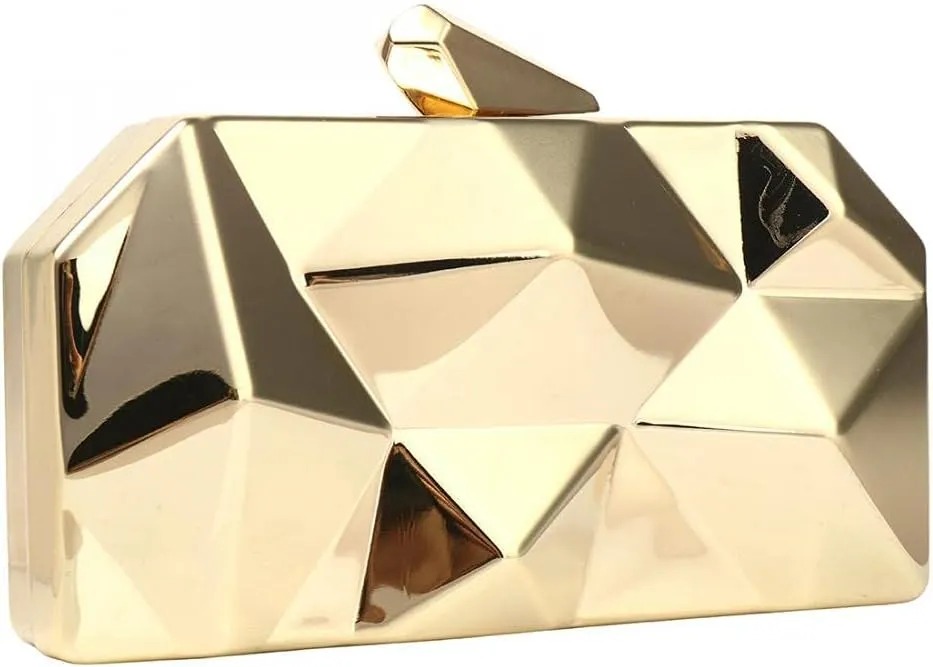 Simcat Women Geometric Lattice Pattern Metal Evening Bag Bridal Prom Crossbody Bag Party Clutch Wedding Purse with Chain