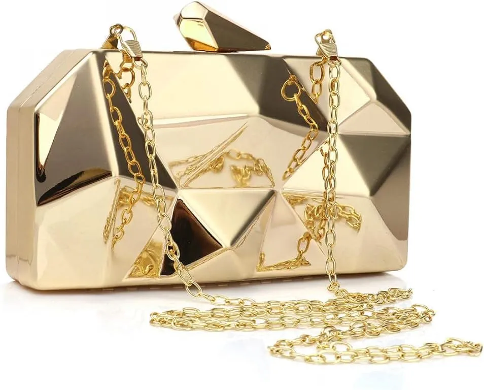 Simcat Women Geometric Lattice Pattern Metal Evening Bag Bridal Prom Crossbody Bag Party Clutch Wedding Purse with Chain