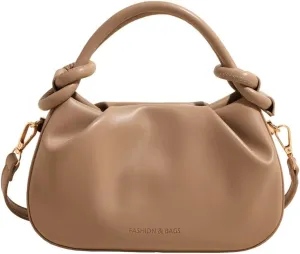 Simple Bucket Bags for Women Trendy Pleated Shoulder Bag PU Vegan Leather Material Top-Handle Bag for Daily Life