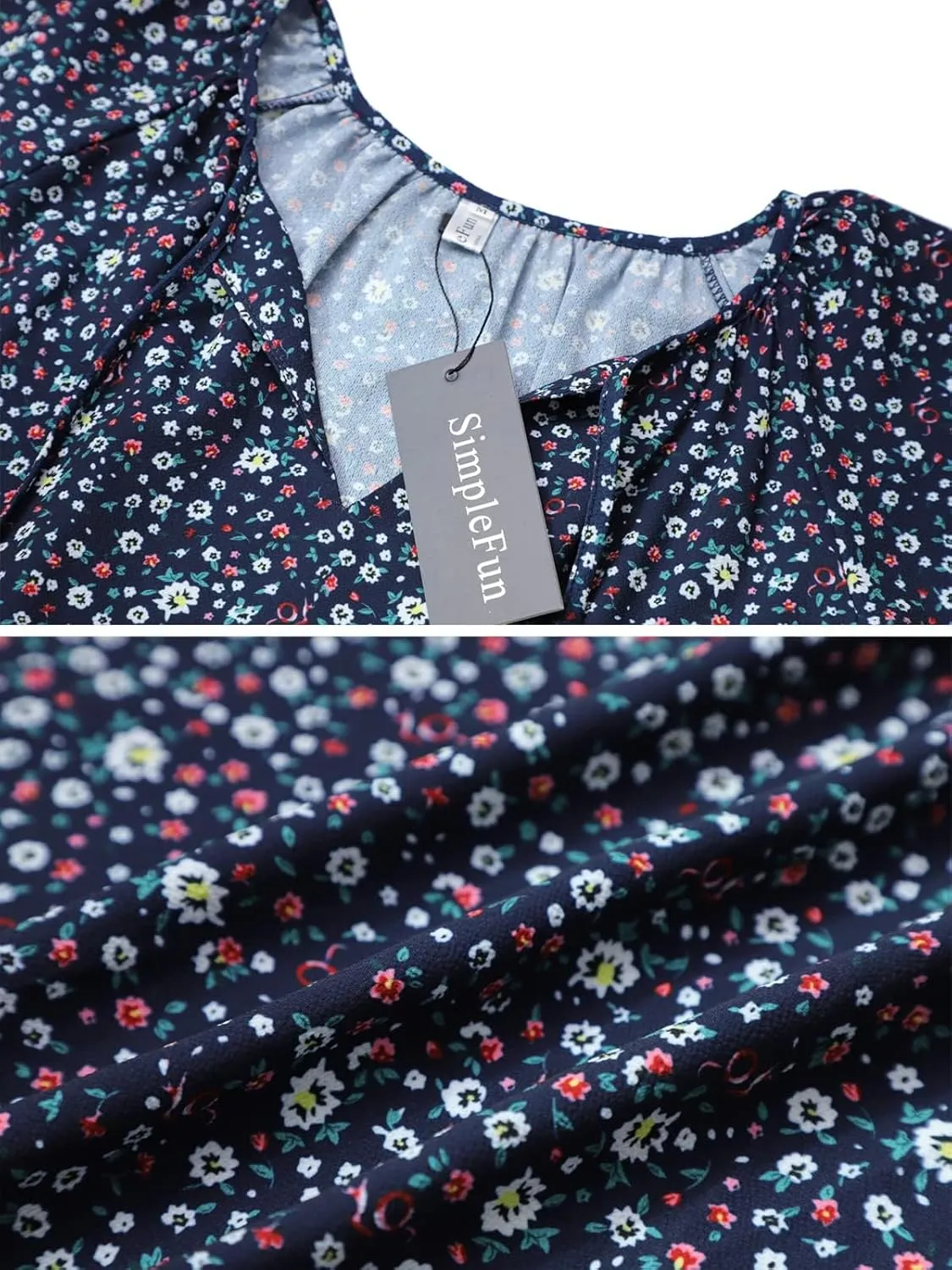SimpleFun Women's Boho Tops Floral V Neck Short Sleeve Summer Blouse Shirts