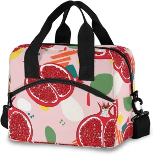 Sinestour Insulated Lunch Bag Reusable Cooler Pomegranate Fruit Pink Lunch Box Adjustable Shoulder Strap for School Men Women
