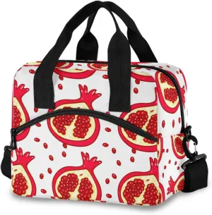 Sinestour Insulated Lunch Bag Reusable Cooler Pomegranate Red Lunch Box Adjustable Shoulder Strap for Adults Men Women