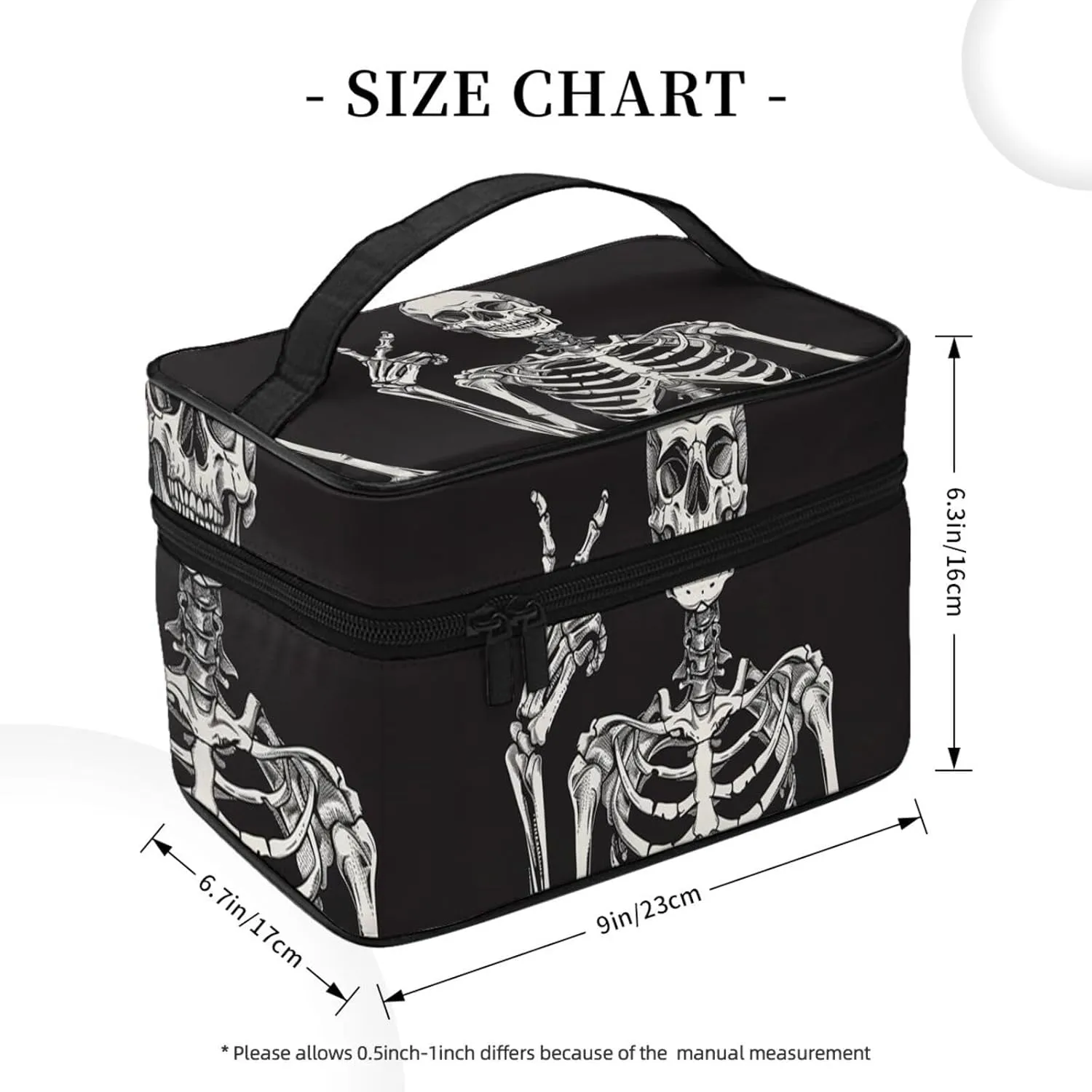 Skeleton Makeup Bag for Women Travel Cosmetic Bag Large Makeup Case Portable Toiletry Skincare Organizer Bag
