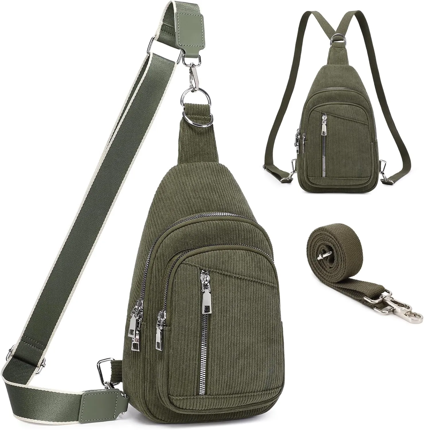 Sling Bag Crossbody Backpack - 2 in 1 Leather Cross Body Bag Fanny Pack with 2 Removable Straps