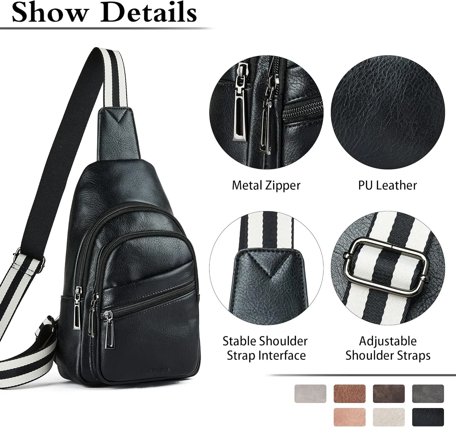 Sling Bag Crossbody Bags for Women for Travel, 3.5 x 10.5 x 6(L x H x W),Adjustable Straps 22.5 to 44 inch