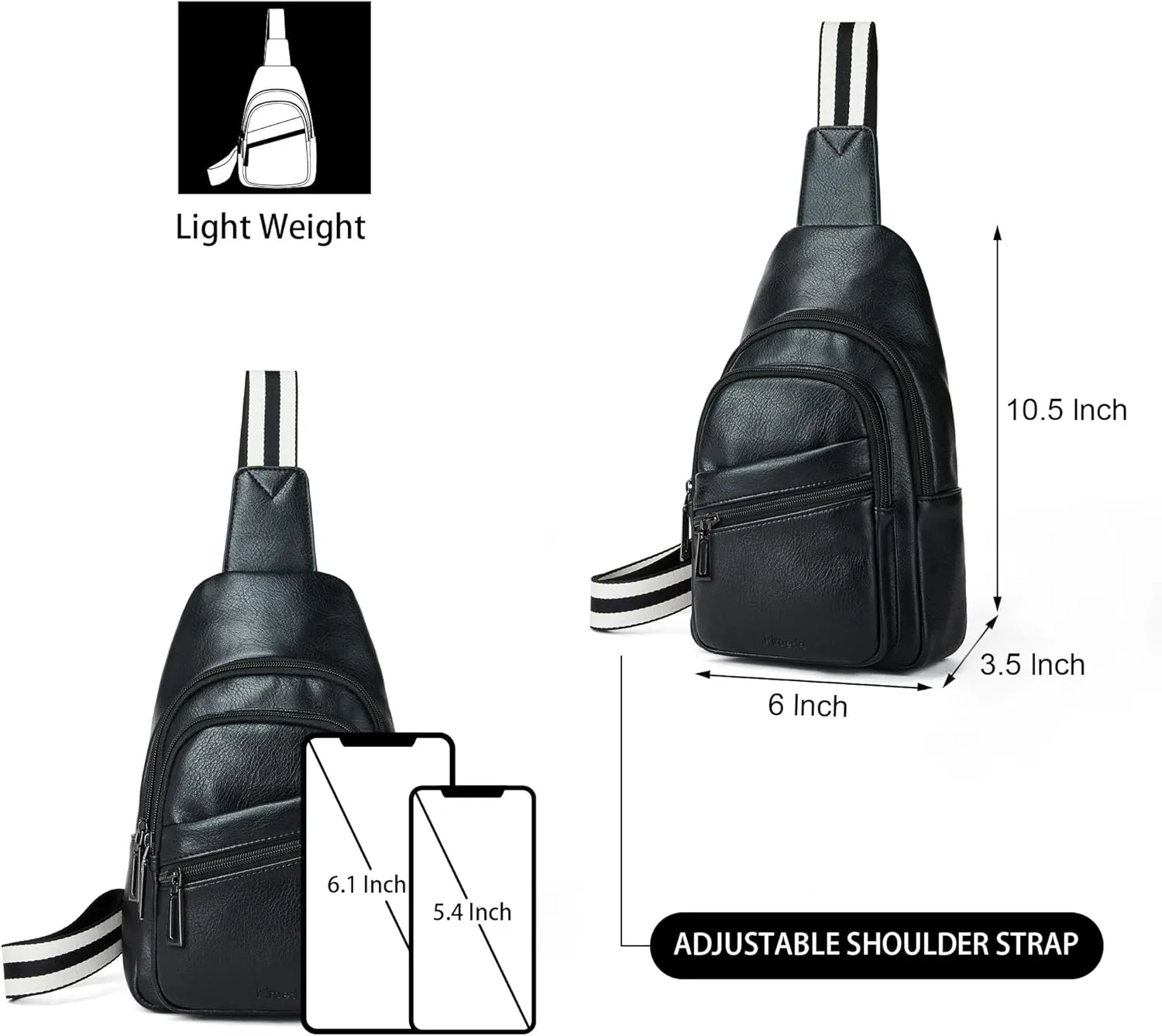 Sling Bag Crossbody Bags for Women for Travel, 3.5 x 10.5 x 6(L x H x W),Adjustable Straps 22.5 to 44 inch