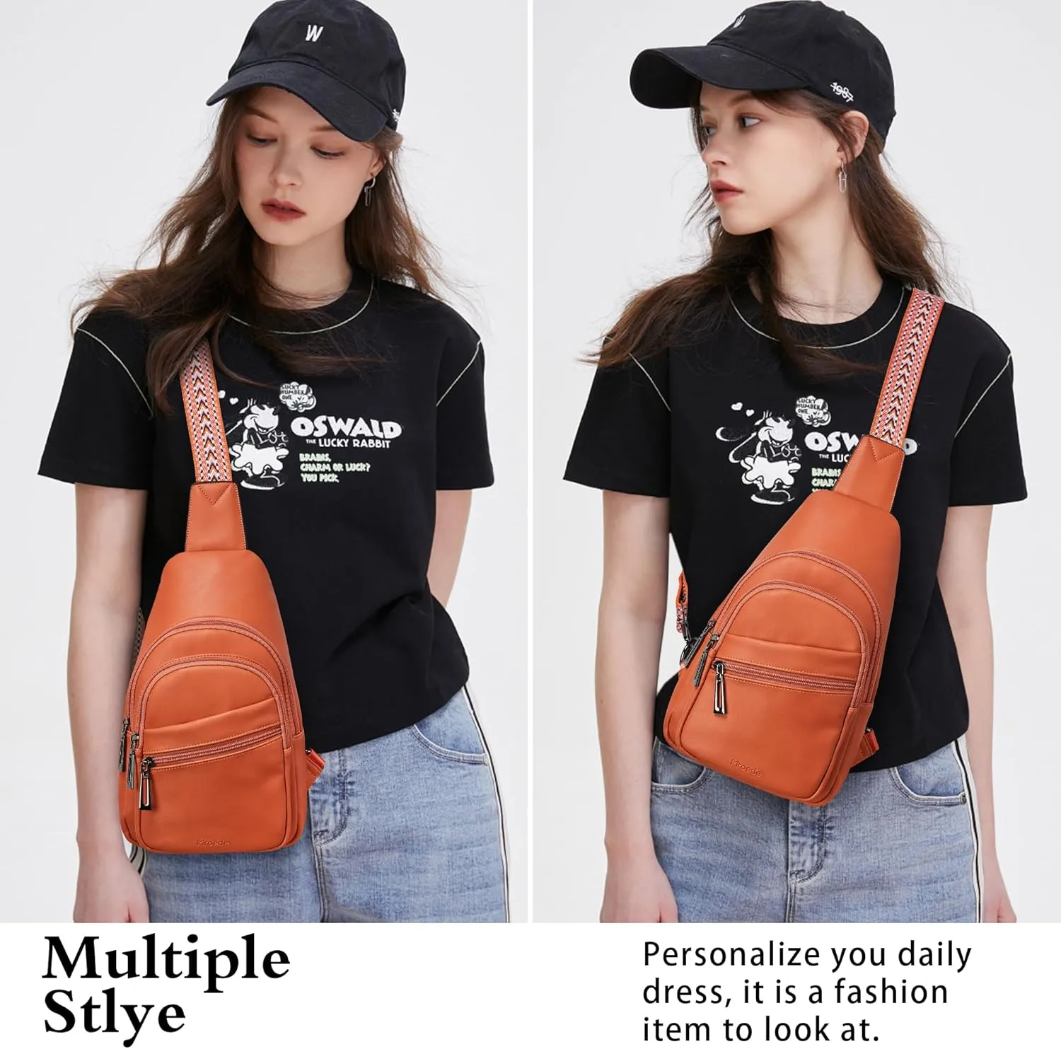 Sling Bag Crossbody Bags for Women for Travel, 3.5 x 10.5 x 6"(L x H x W),Adjustable Straps 22.5 to 44 inch