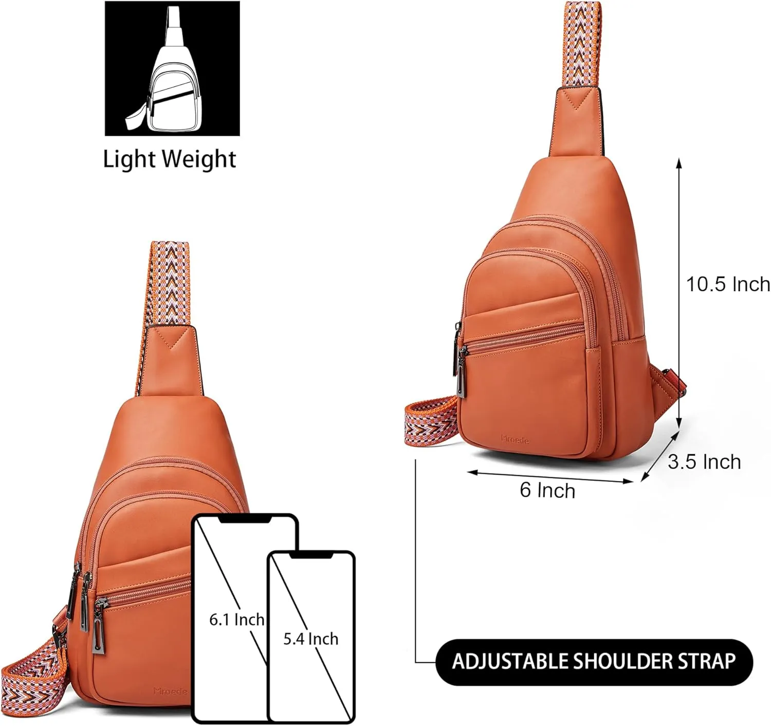 Sling Bag Crossbody Bags for Women for Travel, 3.5 x 10.5 x 6"(L x H x W),Adjustable Straps 22.5 to 44 inch