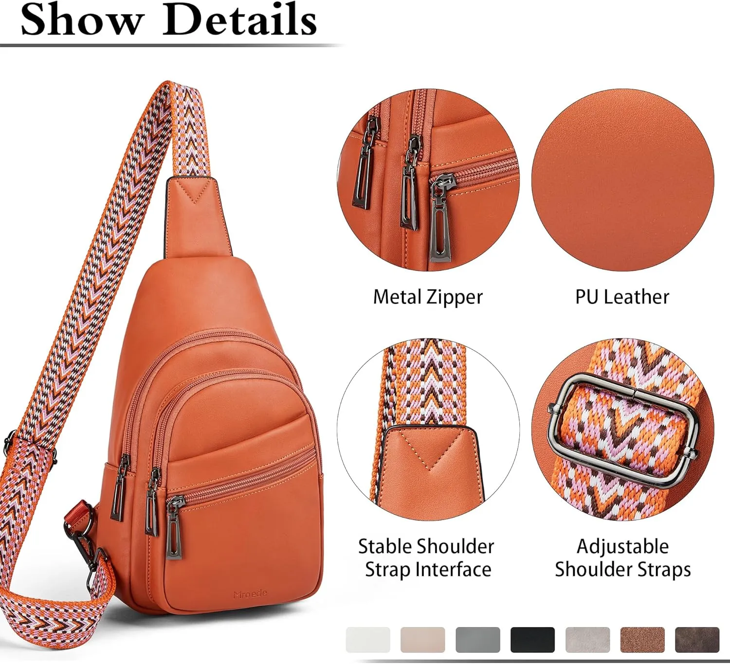 Sling Bag Crossbody Bags for Women for Travel, 3.5 x 10.5 x 6"(L x H x W),Adjustable Straps 22.5 to 44 inch