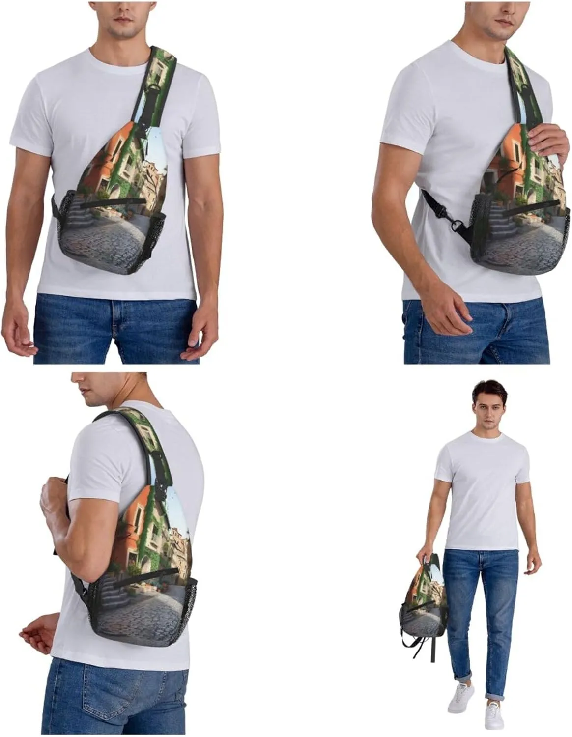 Sling Bag Crossbody Sling Backpack for Men Women Street of Italy Cross Chest Bag Travel Hiking Daypack